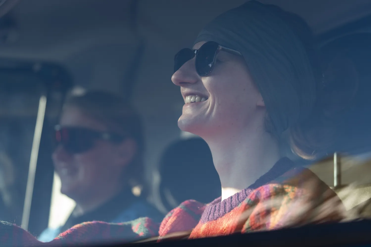 Happy people driving