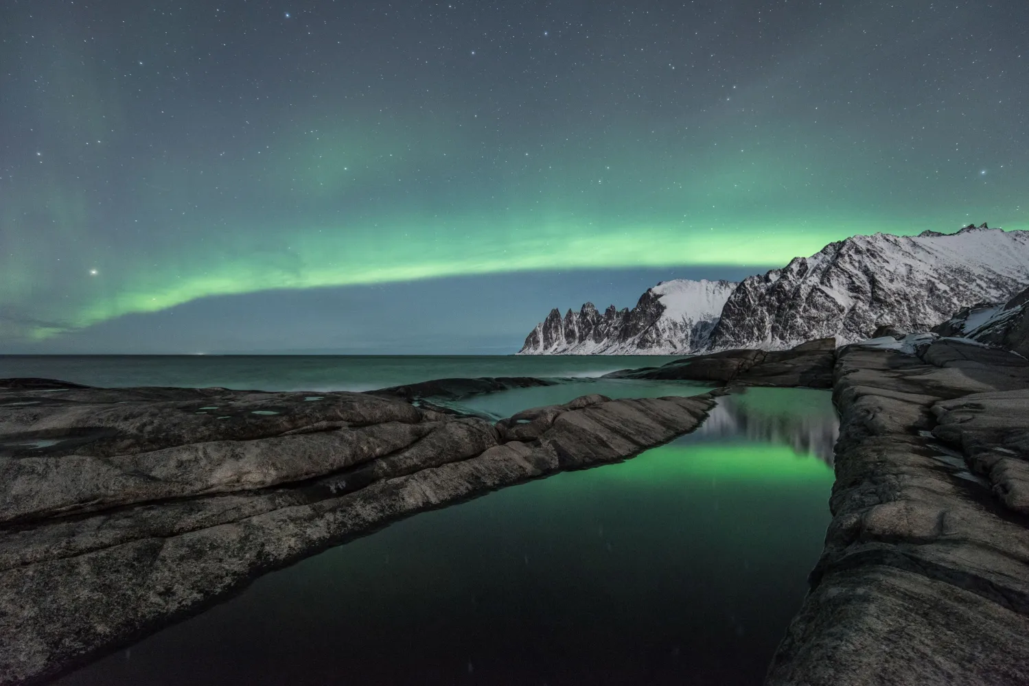 Nordlys over hav og fjell